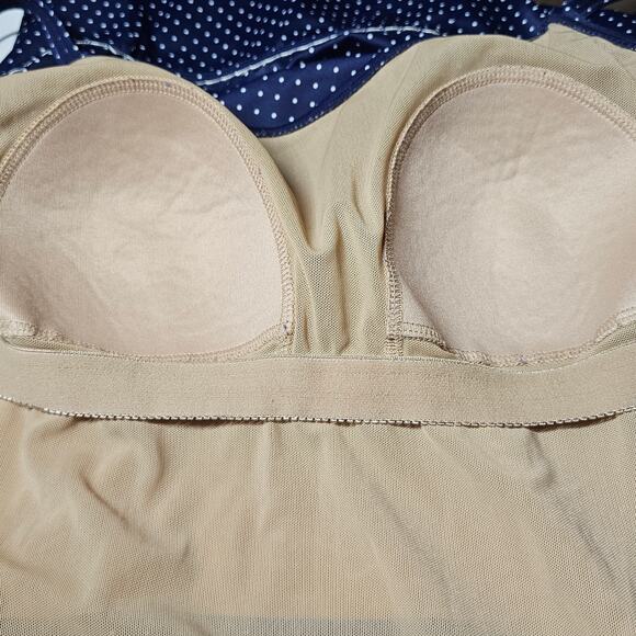 LL Bean Empire Swim Dress Navy/White Polka Dots Size 14 - Picture 6 of 8